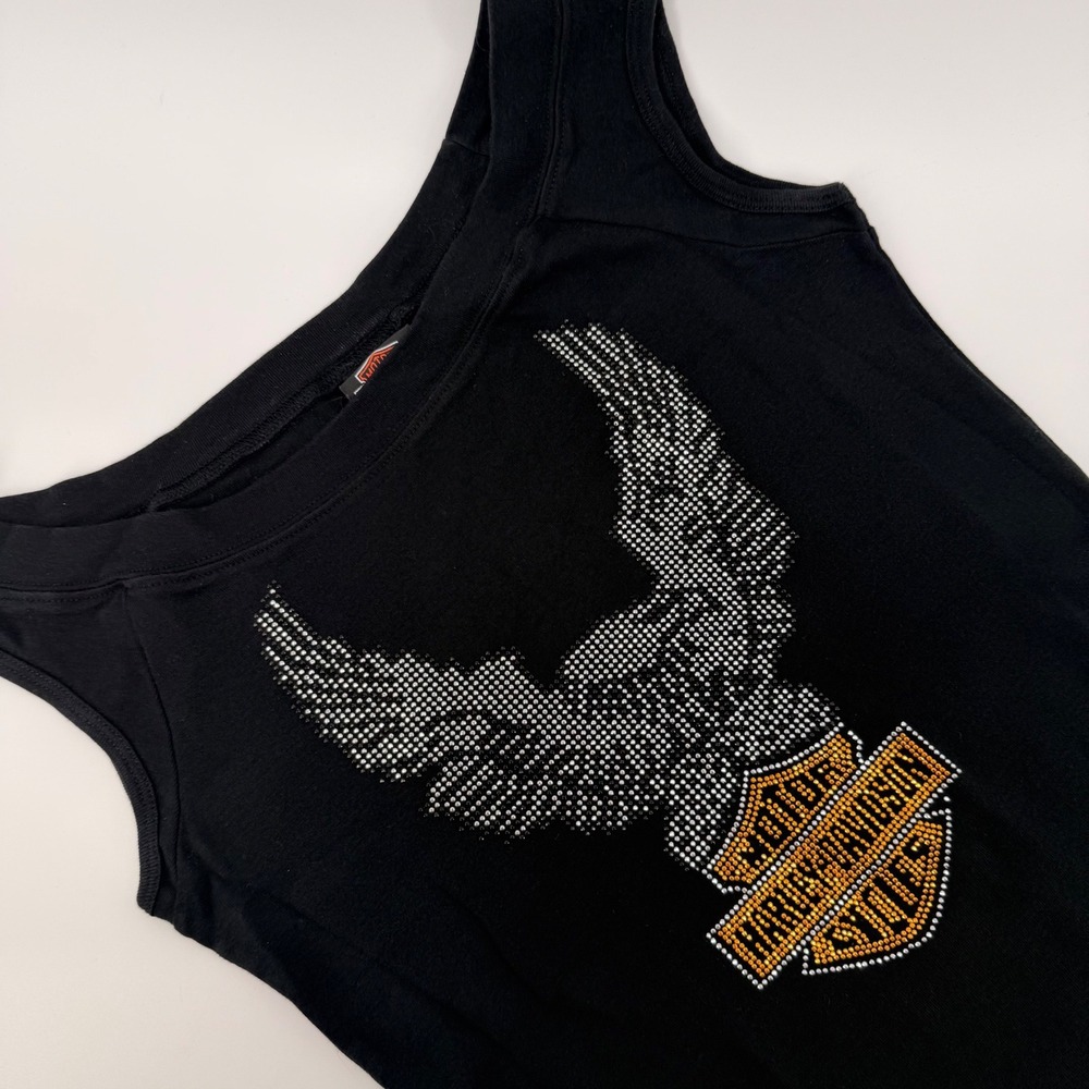 Harley-Davidson Las Vegas Rhinestone Eagle Tank Top Black Large Made in USA